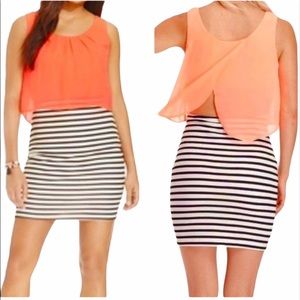 NEW Emerald Sundae black, white and coral sleeveles striped dress size Medium